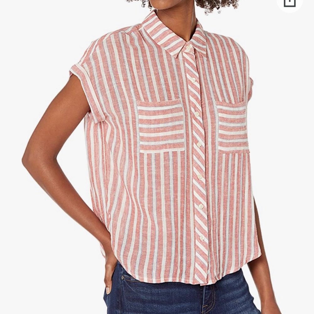 Lucky Brand linen‎ blend Tie Back Stripe Shirt